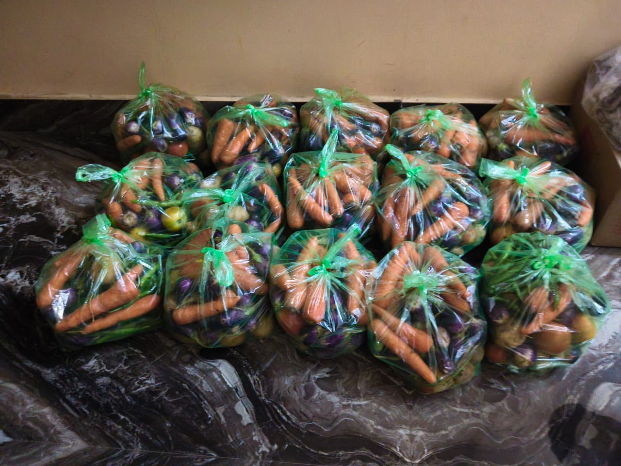 Vegetable kits packed for distribution